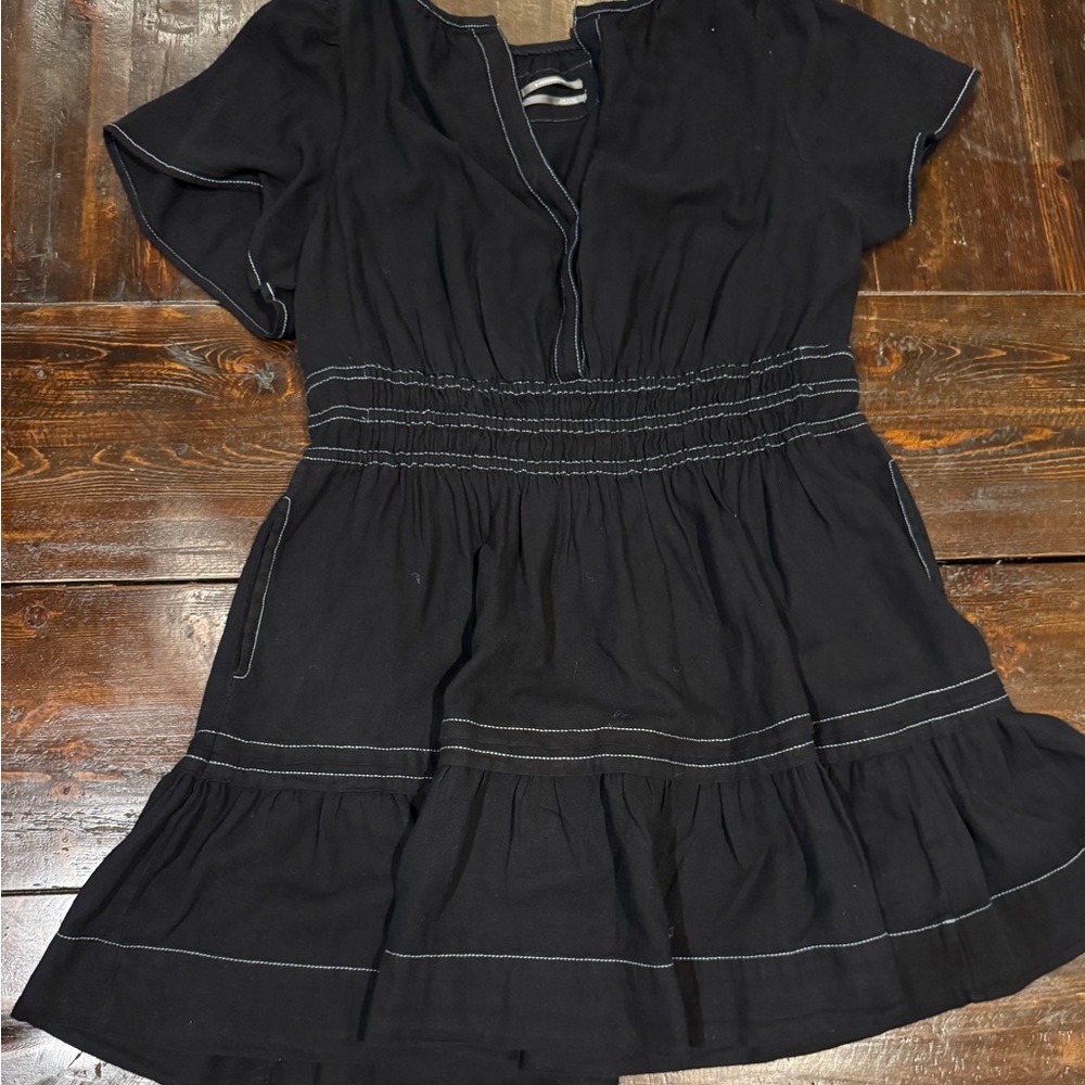 Anthropologie Black Dress with White Stitching